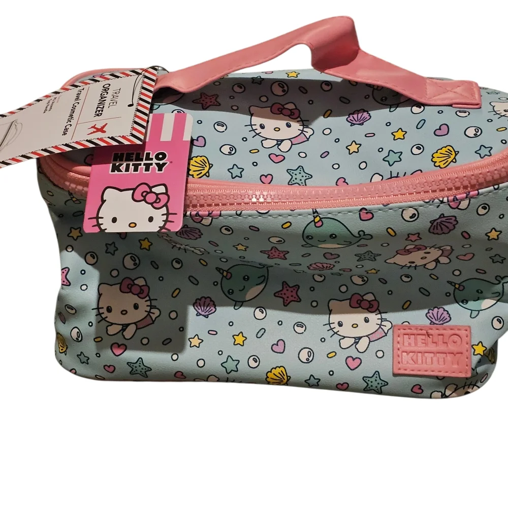 Bioworld Hello Kitty Blue and Pink Cosmetic Makeup Bag with Brush Set